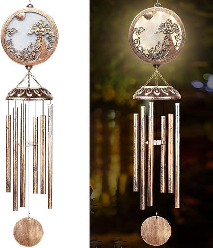 FSVGYY Solar Angel Wind Chimes for Outside-Memorial Wind Chimes- Memorial Wind Chime for Garden/Patio Decor Gifts for Mom Women-Loss of Loved One (33 Inch Deep Tone)