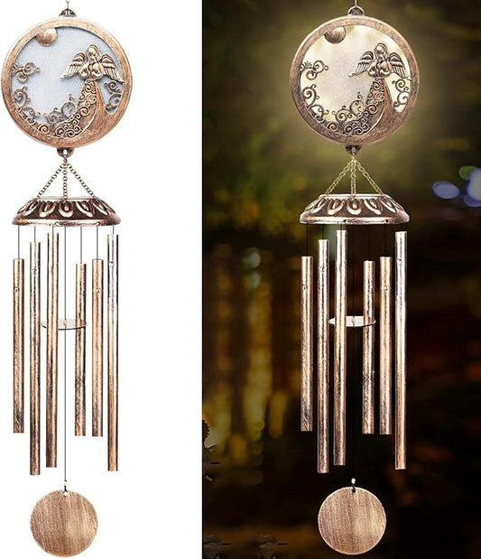 FSVGYY Solar Angel Wind Chimes for Outside-Memorial Wind Chimes- Memorial Wind Chime for Garden/Patio Decor Gifts for Mom Women-Loss of Loved One (33 Inch Deep Tone)