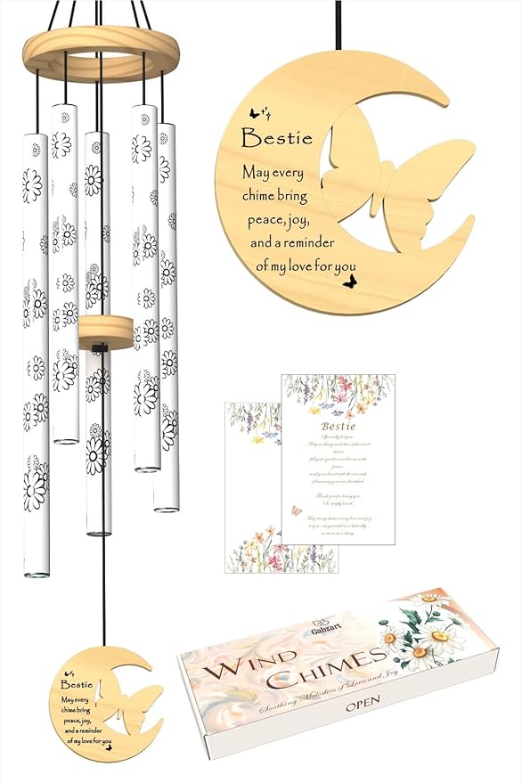 Bestie Gifts for Women, Best Friend Birthday Gifts, 32" Butterfly Daisy Modern Wind Chimes, Unique Friendship Gift for Birthday, Bestie Gift Ideas for Bestfriend BFF (for Bestie)