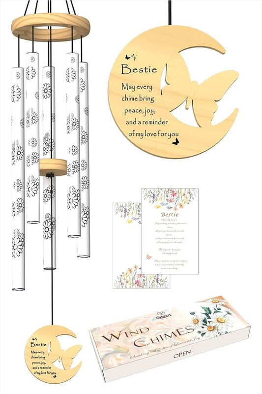 Bestie Gifts for Women, Best Friend Birthday Gifts, 32" Butterfly Daisy Modern Wind Chimes, Unique Friendship Gift for Birthday, Bestie Gift Ideas for Bestfriend BFF (for Bestie)