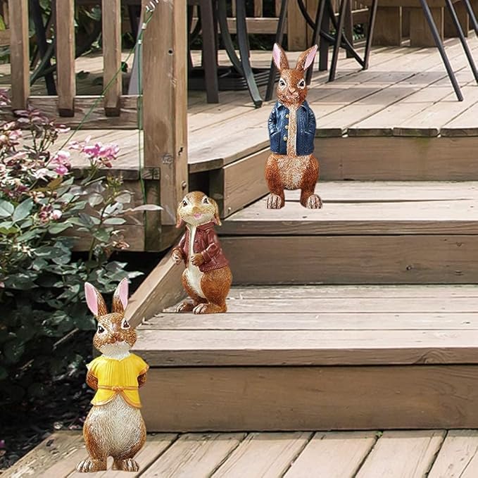 Lartiso Deco Garden Statues Bunny Polyresin Statue,Three Cute Rabbits Standing,Animal Decoration Indoor and Outdoor,for Home Garden Patio