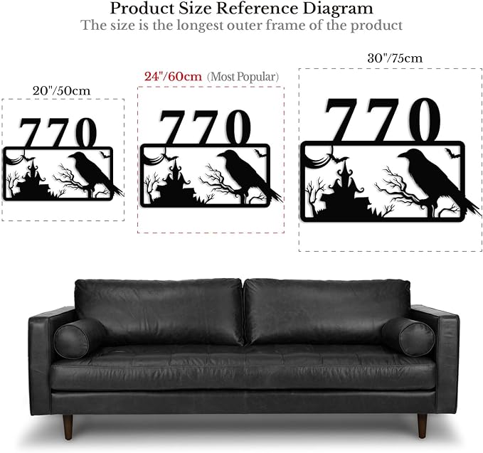 Personalized Gothic House Number metal Signs,Custom Address Number Metal Wall Art Decor,Black Plaques Outdoor wall Decorative Signage,Shed(8-30 Inches) (Crow C)