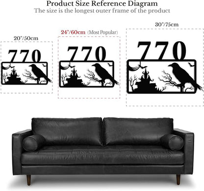Personalized Gothic House Number metal Signs,Custom Address Number Metal Wall Art Decor,Black Plaques Outdoor wall Decorative Signage,Shed(8-30 Inches) (Crow C)