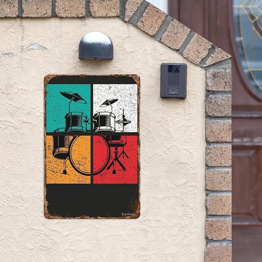Vintage Tin Metal Funny Wall Decor Signs Drummer Coffee for Home,Garden,Patio,Office,Kitchen,8x12 Inches Retro Room Decorations