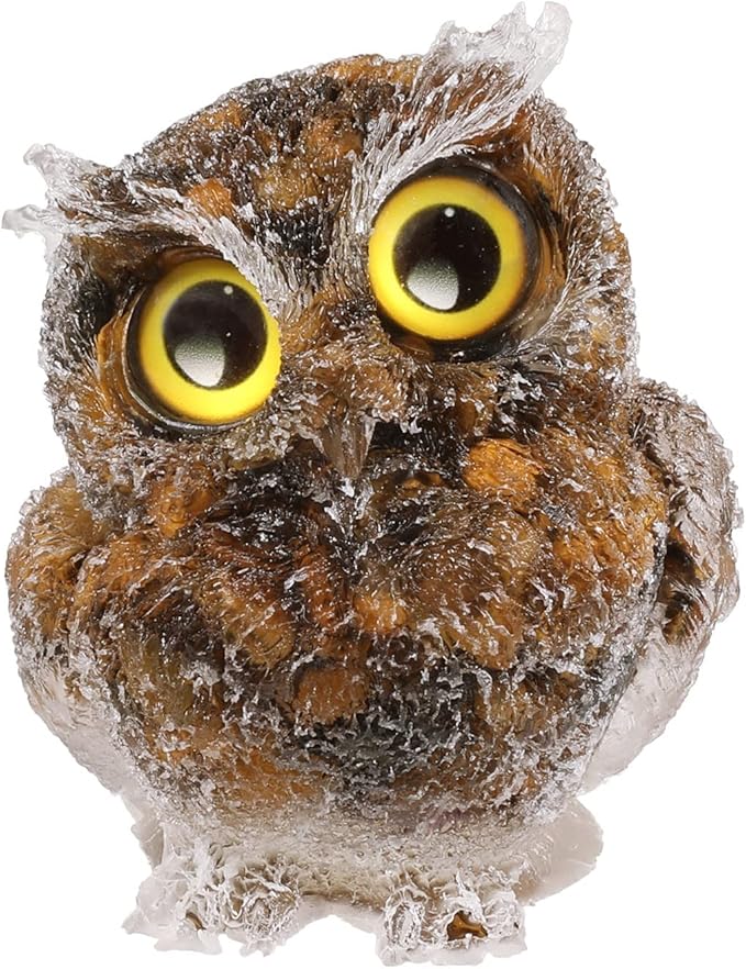 Nupuyai 3 inches Orgone Resin Crystal Chips Tumbled Stone Owl Statue, Mini Hand Carved Stone Crystal Animal Figurines for Tabletop Indoor Outdoor, Tiger's Eye