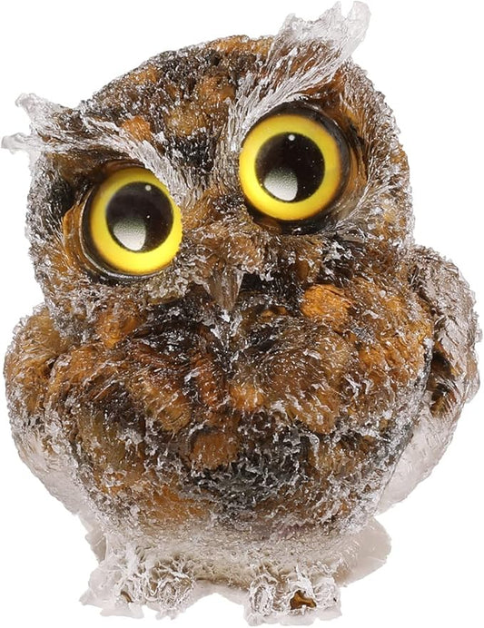 Nupuyai 3 inches Orgone Resin Crystal Chips Tumbled Stone Owl Statue, Mini Hand Carved Stone Crystal Animal Figurines for Tabletop Indoor Outdoor, Tiger's Eye