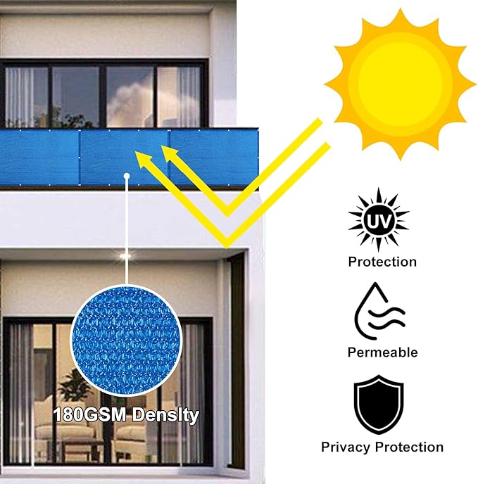 Eden's Decor Balcony Privacy Screen Cover Mesh Windscreen Weather-Resistant UV Protection for Backyard Deck, Patio, Balcony, Pool, Porch, Fence, Railing, Gardening (Blue,4'x 15')