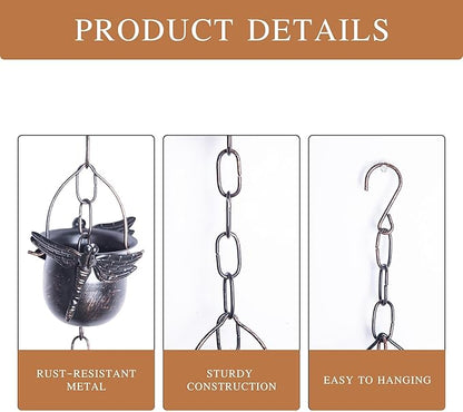 Topadorn 8.5 FT Rain Chain for Gutters, Divert Water and Home Display, 12 Dragonfly Cups Rain Collector with Adjustable Length Chains for Enhanced Outside Garden Appeal