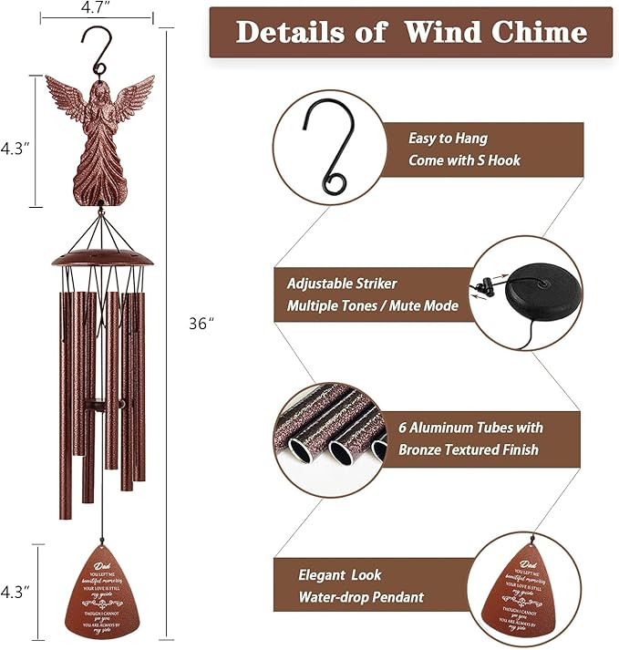 VENBEEL Dad Memorial Wind Chimes, Sympathy Gifts for Loss of Dad, Memorial Gifts for Father Bereavement Condolence Remembrance