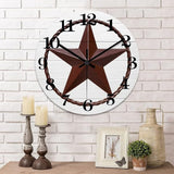 Round Farmhouse Wall Clock Western Texas Star Rustic Style Wood Clock Silent Non-Ticking Battery Operated Easy to Read Antique Wall Art Time Clock for Living Room Bathroom Bathroom 10 Inch