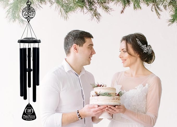 Personalized Anniversary Wind Chimes Gifts for Couple, Custom 60th/50th/40th/30th/25th/20th/10/5 Wedding Gift for Couple, Happy Anniversary Decorations,Romantic Outdoor Decor