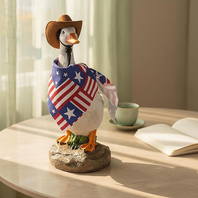12" Real Farm Porch Goose Statue, Resin Yard Duck, Whimsical Outdoor Decor, Perfect for Garden, Patio, Backyard - Durable & Weather-Resistant, Accessorize with Cowboy Hat and Funny Scarf