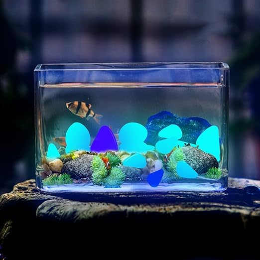 GLOCARNIVAL Glow Pebbles, 480 pcs Blue Glowing Rocks for Outdoor Decor, Garden Lawn Yard, Aquarium, Walkway, Fish Tank, Pathway, Luminous Pebbles Powered by Light or Solar