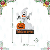 Glitzhome Lighted Metal Ghost Halloween Yard Stake or Wall Hanging Decor, 32" H, White