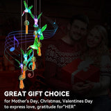 Hummingbird Gifts for Women Mom Grandma,Hanging Solar Wind Chimes for Outside,Waterproof LED Gardening Garden Decor Lights for Festival Birthday Gifts for Girlfriend Wife (Black Housing)