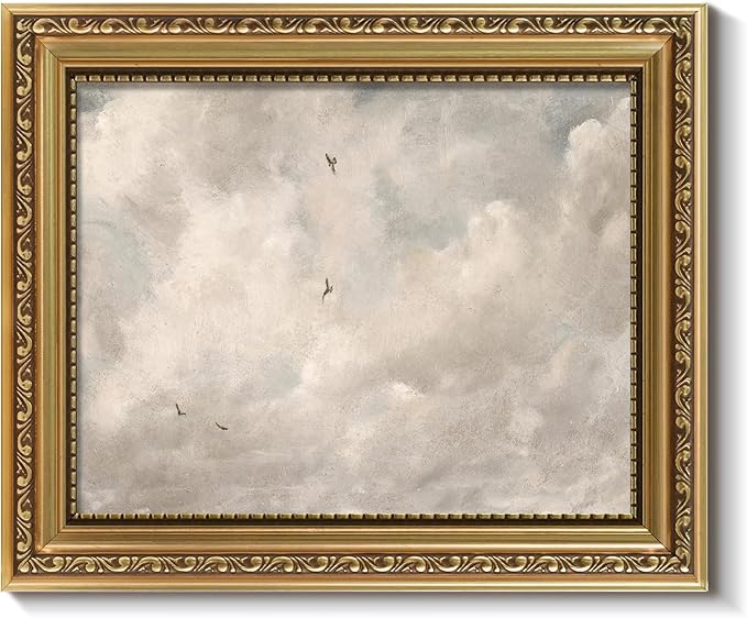 ARPEOTCY Vintage Gold Framed Wall Art, Classic Sky Clouds Study Paintings, 8x10 inch Small Aesthetic Canvas Prints Artwork with Frame, Victorian Wall Decor for Living Room Bathroom Bedroom Shelf