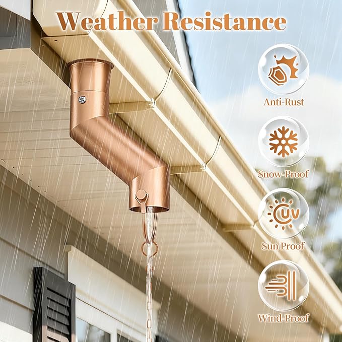 Tfro & Cile Rain Chain Gutter Adapter Gold Installation Suit for Gutter Downspout Outlet