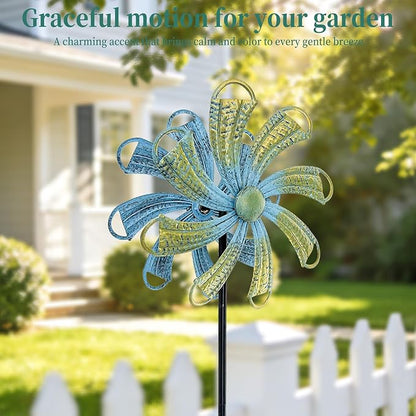 54” Metal Wind Spinner Outdoor Decor, Double Layer 360° Rotating Kinetic Sculpture, Rustproof Weather-Resistant Yard Art for Patio Lawn, Wind Spinners for Yard and Garden (Bronze)