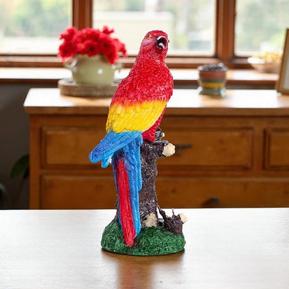 Decorative Tropical Parrot Garden Statue, Bird Red Scarlet Macaw Parrot Perching On Tree Branch Decorative Figurine Parrots Birds Vibrant Colors Accent Forest Nature Sculpture Decors