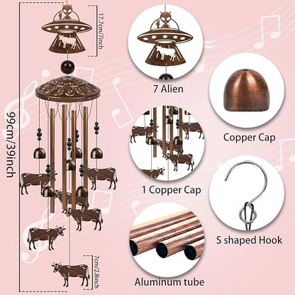 Aliens Gifts for Men Women - Aliens UFO Abduct Cows Wind Chimes for Outside, Alien Stuff Saucerman Wind Chime for Outdoor Garden Decor, Christmas Mother's Day Father's Day Houswarming Gifts