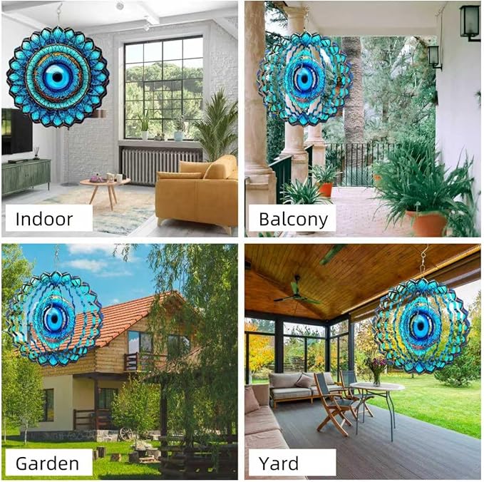Metal Wind Spinners Outdoor Hanging Wind Spinner for Yard and Garden Decor for Outside,12In 3D Stainless Steel Evil Eye Wind Chime Christmas of Gifts for Women Mom