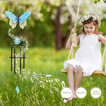 Taman Wind Chimes, 40" Butterfly Glass Wind Chime Colourful Wings Decorative Valentine's Day Gift Memorial Sympathy Gift Mom for Home, Outdoor, Yard, Patio,Garden Decor