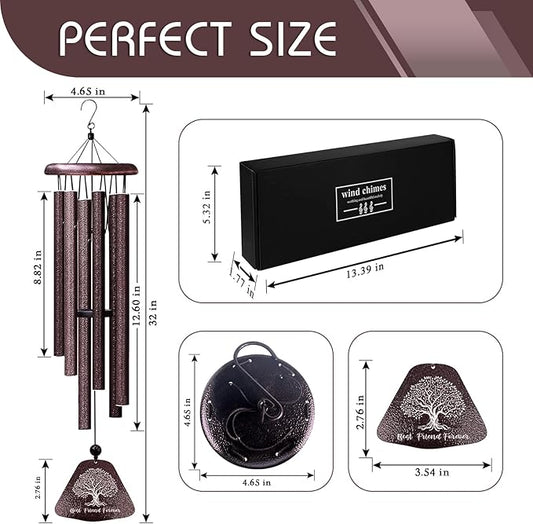 Mothers Day Friend Gifts for Woman, Best Friend Birthday Gifts for Women 32" Wind Chimes, Best Friends Birthday Gift for Bestie Long Distance, Unique Soul Sister BFF Friendship Gift Ideas