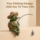 Tortoise Fishing Statue Garden Decor，9.8" Weatherproof Resin Tortoise Fishing Sculpture Decor for Fish Ponds, Koi Ponds, Waterfalls, Poolside Outdoor Gardens Resin Figurine for Indoor Outdoor Décor