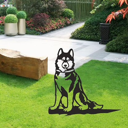 Adorable Dog Stake Decoration Yard Garden Outdoor Metal Art Dog Silhouette Decoration Steel Dogs Statue Adorable Ornament Gift Contour Black Dog (Husky)