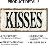 Madcolitote Vintage Kisses Wood Sign Kisses Custom Street Sign Rustic Wooden Wall Art Farmhouse Wall Decor Kitchen Wall Hanger Retro Decoration Sign Housewarming Gift 6x12in