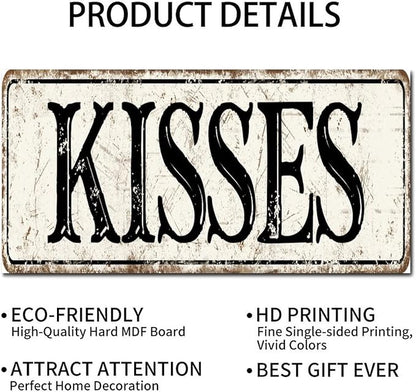 Madcolitote Vintage Kisses Wood Sign Kisses Custom Street Sign Rustic Wooden Wall Art Farmhouse Wall Decor Kitchen Wall Hanger Retro Decoration Sign Housewarming Gift 6x12in