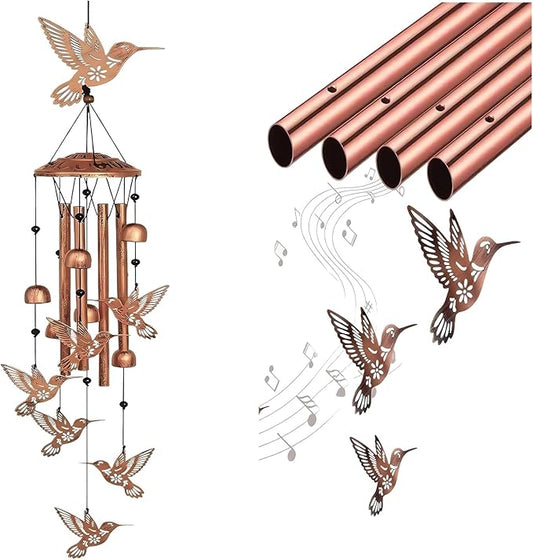Outdoor Hummingbird Wind Chime, Black Metal Commemorative Gift of 7 Handmade Hummingbirds, Consolation Gift for Garden, Yard, Mother, Grandmother