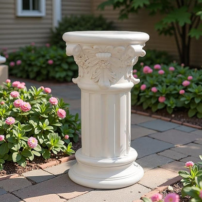 Decorative Roman Column Pedestal, English Rosette Indoor Outdoor Sculptural Garden Plinth Base Statue Riser, Weatherproof Sturdiness Plinth Base Statue Riser for Statues, Flower Pots, Decor, Cast Stone Resin (1425)
