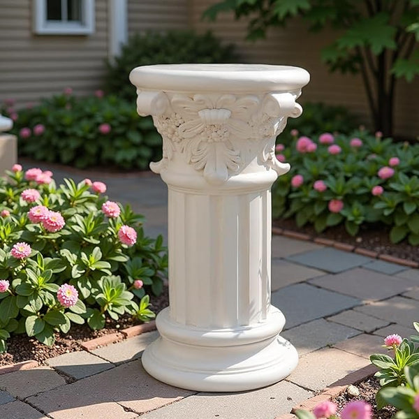 Decorative Roman Column Pedestal, English Rosette Indoor Outdoor Sculptural Garden Plinth Base Statue Riser, Weatherproof Sturdiness Plinth Base Statue Riser for Statues, Flower Pots, Decor, Cast Stone Resin (1425)