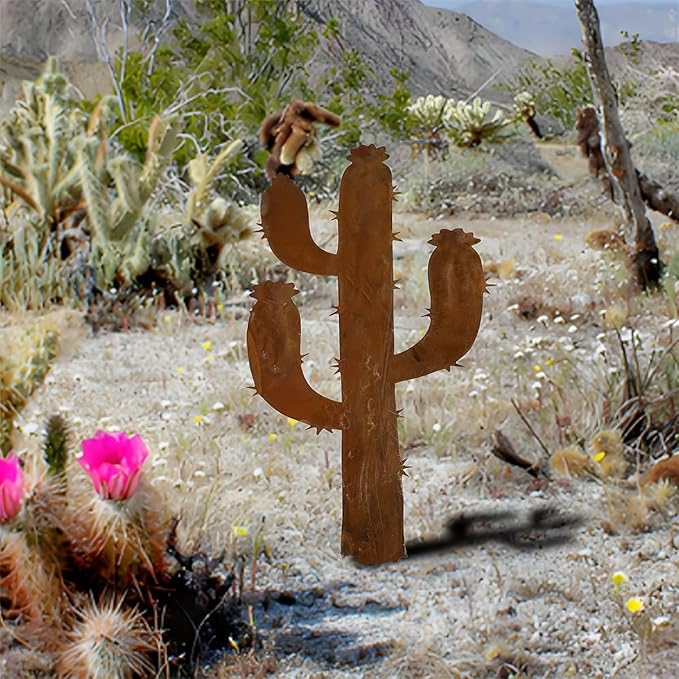 Rusty Metal Cactus Garden Stake, Iron Art Outdoor Decor, Rust Color Cactus, Suitable for Yard Decoration, Garden Ornament