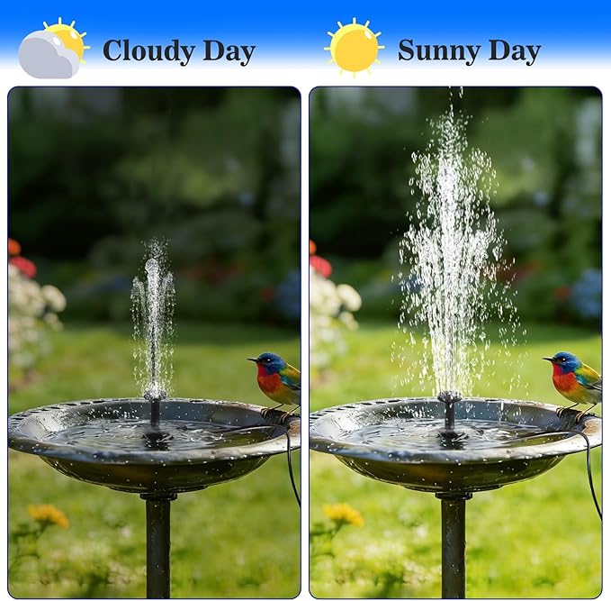 Solar Water Fountain, 2.5 W Solar Bird Bath Fountains with 9.2FT Cable, 5 Nozzles, Outdoor DIY Solar Water Pump Kit for Garden, Ponds, Fish Tank