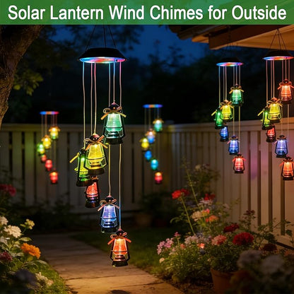 Solar Wind Chime for Outside,Color Changing Solar Lights Windchime Outdoor,Hanging Lantern Decoraition for Patio,Porch,Yard,Dangler Mobiles