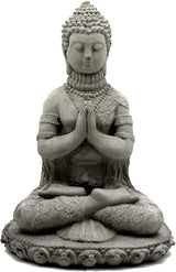 Praying Buddha Statue: Durable Solid Stone Sculpture with Aged Texture. Unique Home Décor, Garden Accent. Sealed for Outdoors. Handcrafted USA. (Antique/Gray)
