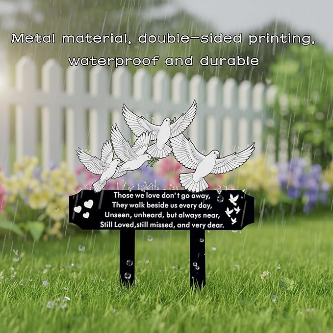 13 Inch White Doves Memorial Garden Stake - Metal Grave Decorations for Cemetery - Sturdy Thickened Peace Dove Plaque with Olive Branch, Sympathy Gift for Loss of Loved One(Dove)