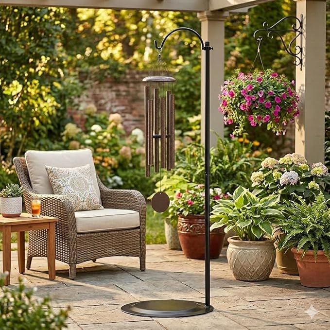 HOHIYA 36″ Adjustable Wind Chime Stand Heavy Duty Outdoor Metal Hanging Pole for Wind Chimes Lanterns Hummingbird Feeders and Solar Lights Indoor Outdoor Garden Decor Black, 4.4 lb Load Made in Taiwan