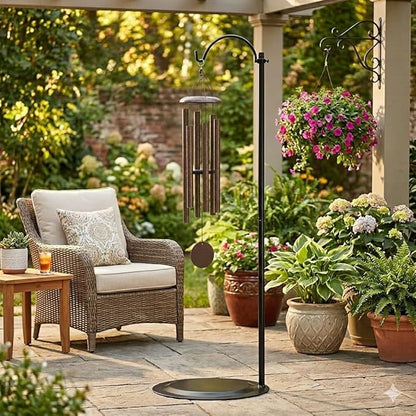 HOHIYA 36″ Adjustable Wind Chime Stand Heavy Duty Outdoor Metal Hanging Pole for Wind Chimes Lanterns Hummingbird Feeders and Solar Lights Indoor Outdoor Garden Decor Black, 4.4 lb Load Made in Taiwan