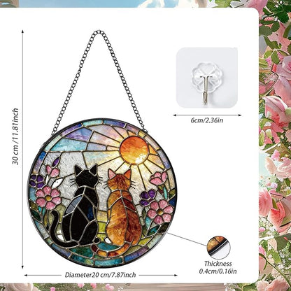 Rngmsi Stained Glass Window Hanging, 7.8″ Cat Sun Catchers with Hook Indoor Window Decor, Decorative Suncatchers Hanging Ornaments Home Garden Art Gift for Housewarming