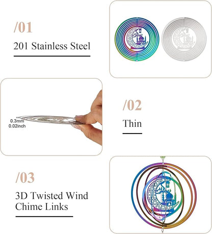 Ramadan Wind Spinners Outdoors Stainless Steel Wind Sculpture Spinner for Garden Outside Hanging Decor Gradient Twisted Winds Chimes for Eid Mubarak Theme Yarn Home Garden Decor 2Pcs