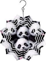 8 Inch Sublimation Wind Spinner, 3D Aluminum Metal Wind Spinner with Hook, Indoor Yard Garden Hanging Decoration, Weather Resistant Rotating Spiral Ornament, Cute Panda Group