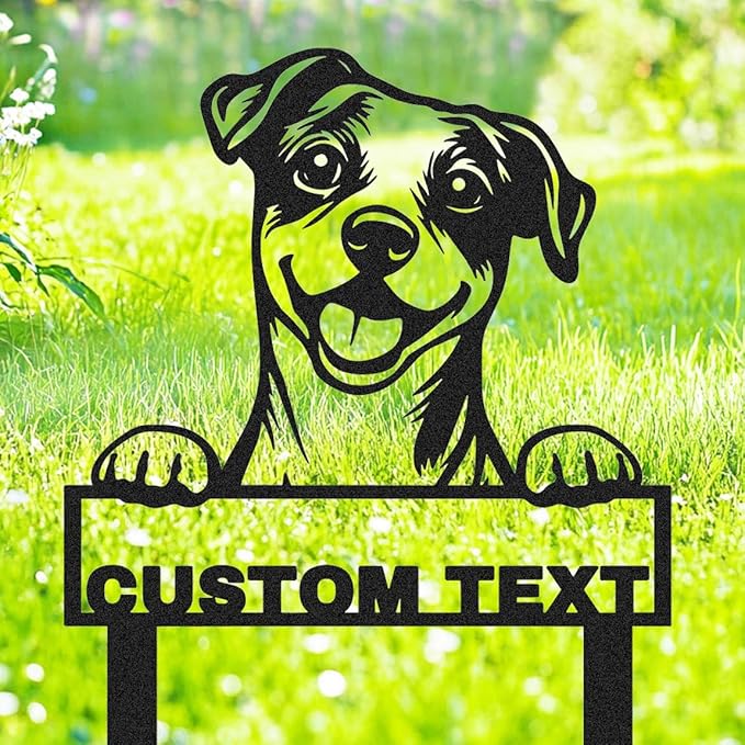 Custom Garden Sign with Jack Russell Terrier Sculpture Yard Stake Sign, Personalized Metal Dog Garden Name Sign with Stakes, Customized Dog Lovers Home Outdoor Farmhouse Decorative Artwork
