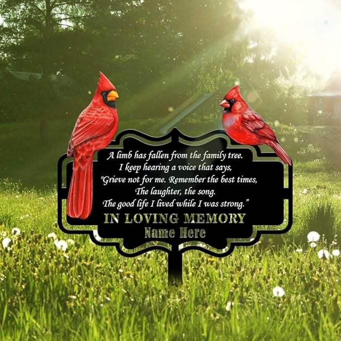 Personalized Cemetery Memorial Metal Stakes, Cardinals Memorial Grave Markers,Graden Decorations for Loss of Mother Father, Outdoor Sympathy Decor Gift