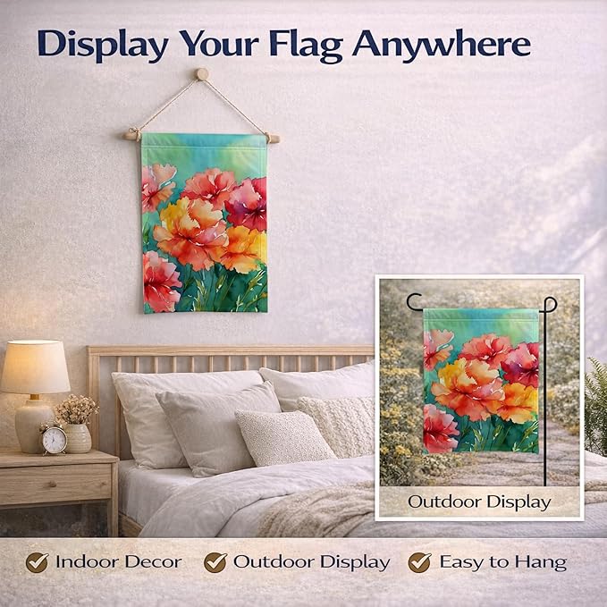 Caroline's Treasures Ohio Scarlet Carnations in Watercolor Garden Flag Mailbox Flag Decorative Yard Flag Banner Outside Patio Artwork Yard Flower Beds, Garden Size, Multicolor