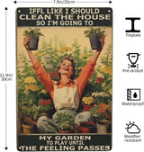 Retro Tin Sign Plant a Garden, Play Until Cleaning Urges Pass. Funny Wall Art Decor for Hippie, Boho, or Garden-Themed Spaces. Perfect Bathroom, Dining Room or Garden Gift. 8x12 Inches