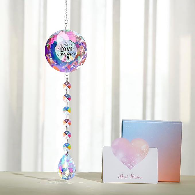 Teacher Gifts for Women, Teach Love Inspire - Suncatcher for Teacher Appreciation Gifts Home Office Bedroom Living Room, Sun Catcher Gift for Teacher Mothers Day Christmas Birthday