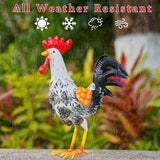 Metal Rooster Garden Statue, 12'' Funny Chicken Outdoor Statue Yard Art Decor, Waterproof Rooster Lawn Ornaments for Garden, Lawn, Farmhouse(White)